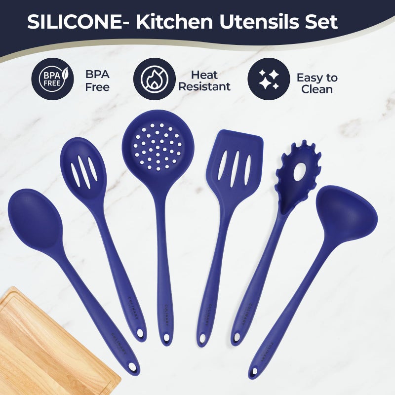 Culinary Couture Blue Silicone Kitchen Utensils Set of 6, Non-Stick Heat-Resistant Silicone Kitchen Utensils Set with Steel Inner Core - Image 4